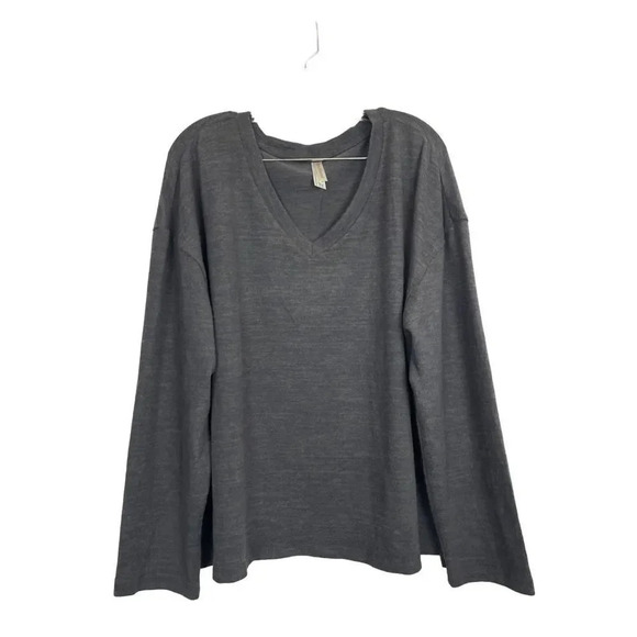 Flora Nikrooz Soft Fleece Lounge Pajama Top Pullover 2X Gray Long Sleeves V-Neck - Picture 2 of 6